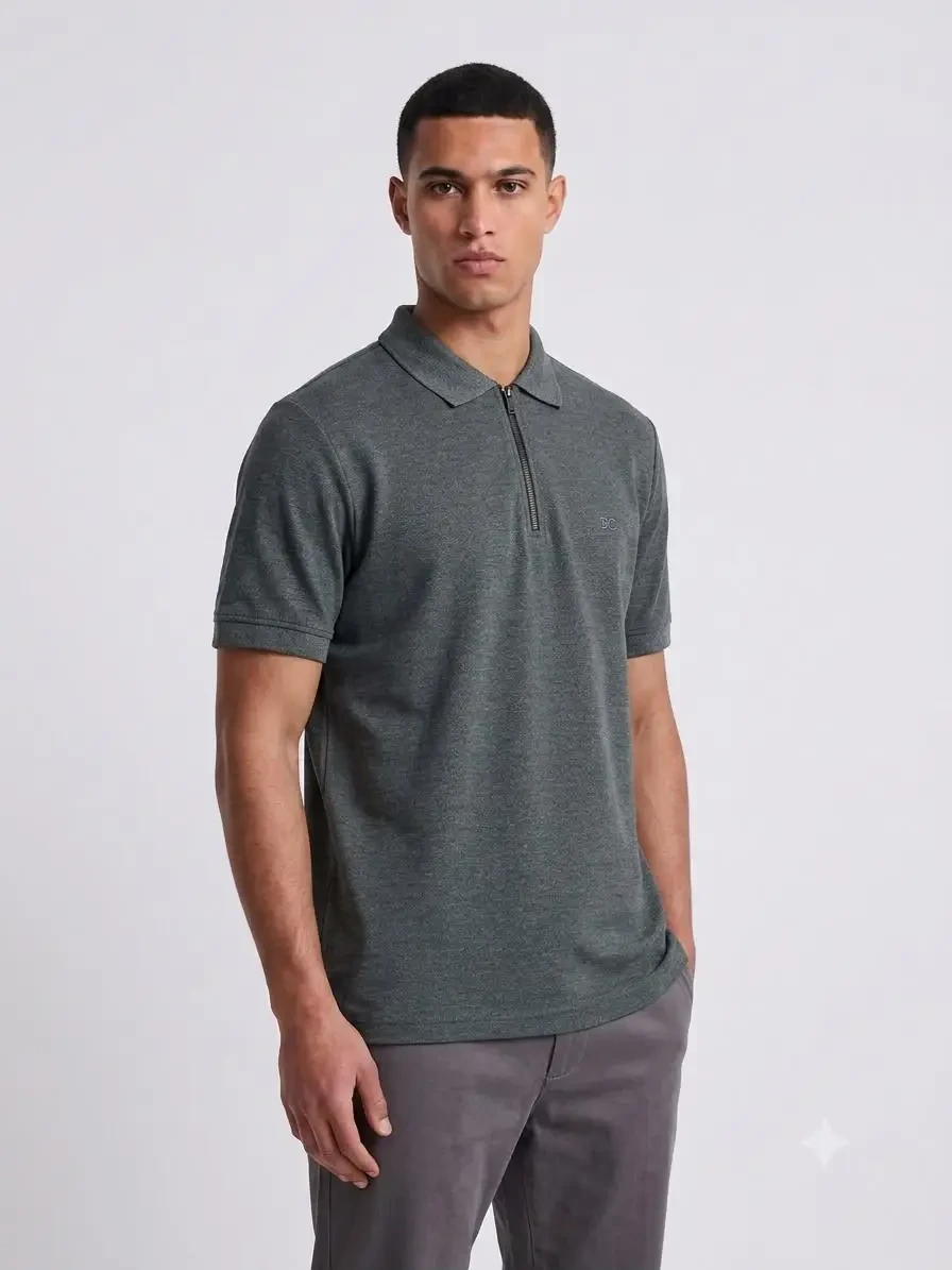 Regular Fit Zip Polo Shirt – Original Cotton